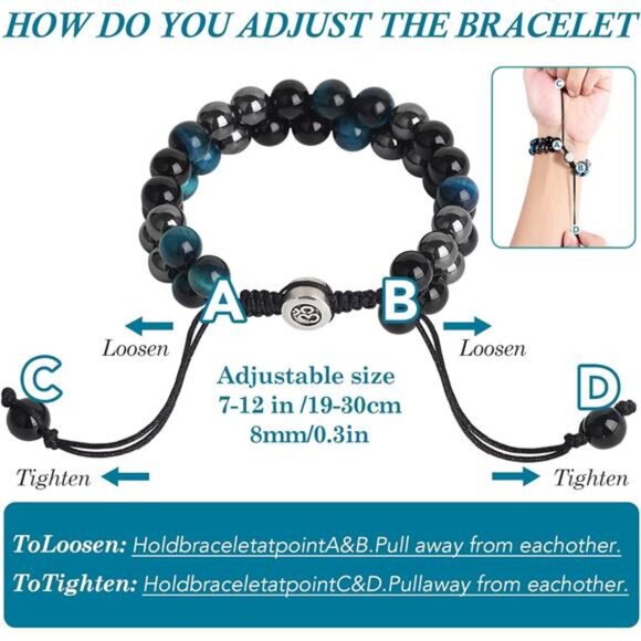 Mens Womens Triple Protection Bracelet Energy Crystal Handmade Healing Stone Jew - Picture 4 of 7